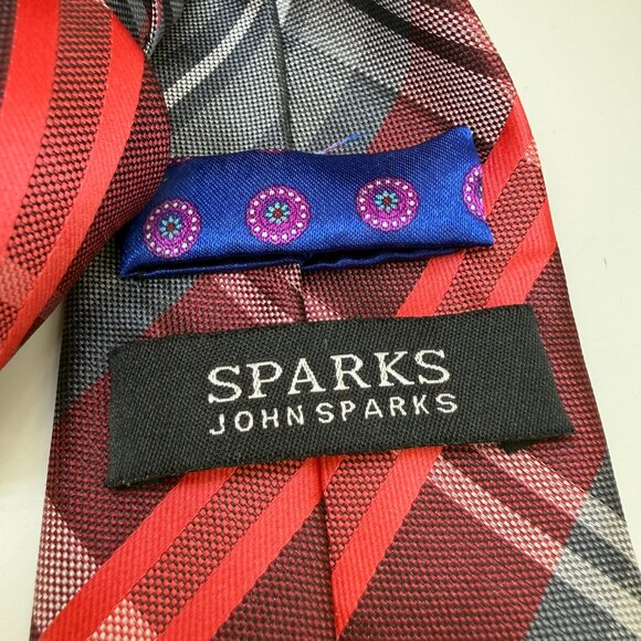 SPARKS John Sparks Mens Striped Tartan Holiday Tie Preppy Argyle - Picture 5 of 9